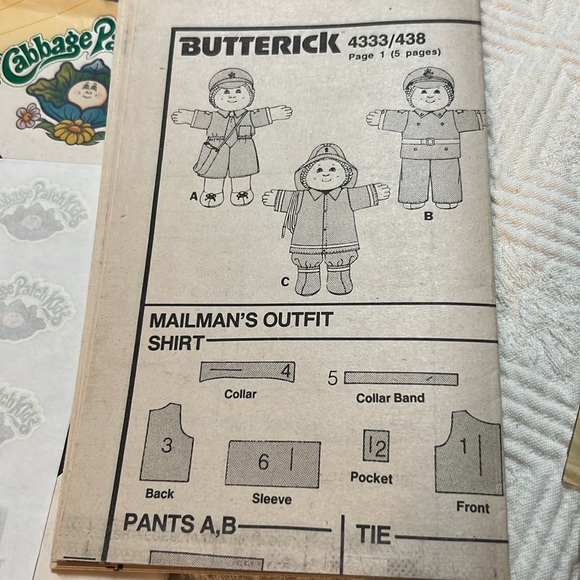 Cabbage Patch Kids Butterick 438 Clothes Pattern 1984 Fireman Policeman Mailman - Picture 8 of 10